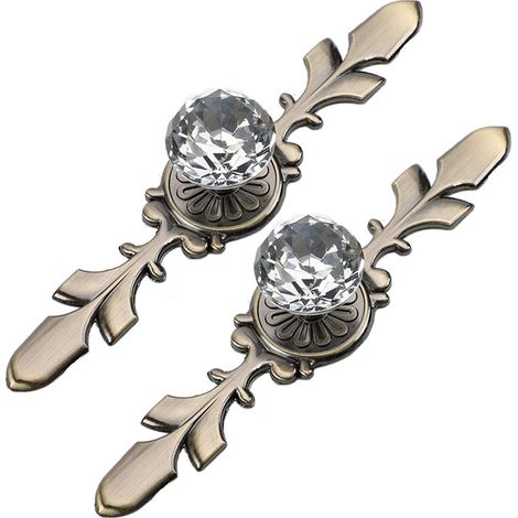 2 Pièces Poignée Bouton de Meuble en Transparent Diamant Cristal Verre Poignee de Porte Meuble Tiroir Placard Décoration, avec Vis (Bronze 170 mm) (1/5)