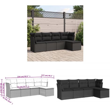 5-tlg. Garten-Sofagarnitur mit Kissen Schwarz Poly Rattan - Gartenmöbel Set - PE-Rattan Möbel - Outdoor Sofa - Lounge Set - Esszimmergarnitur - Home & Living (1/3)