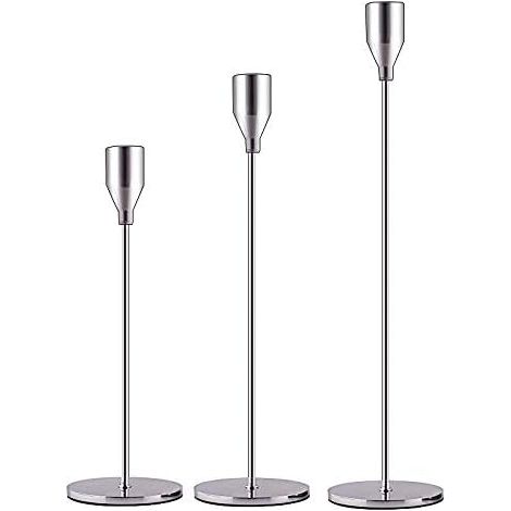 Ensemble de 3 bougeoirs mats pour bougies coniques, bougeoirs décoratifs pour mariages, dîners, fêtes. (1/4)