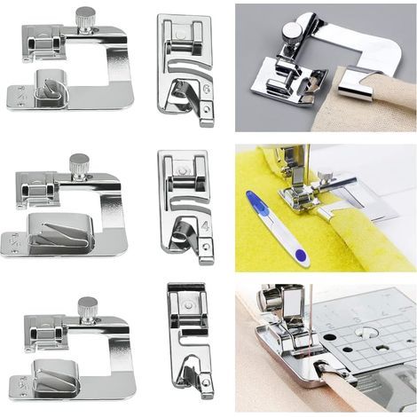 piezas de prensatelas para máquina de coser: prensatelas para dobladillo de 4/8, 6/8 y 8/8 pulgadas, prensatelas para dobladillo enrollado de 3/4 y 6 mm. (1/5)