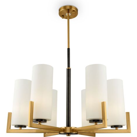 Lustre métal verre 67 cm de large en laiton blanc noir E27 6 lampes moderne (1/5)