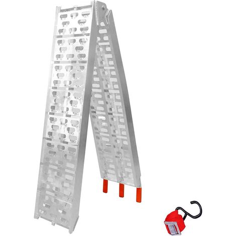 Rampa di accesso universale Biketec in alluminio traforato 226 x 30,5 cm, portata massima 340 kg, colore argento, per moto e ATV. (1/4)