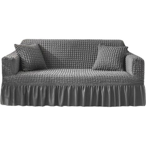 Sofabezug aus strukturiertem Seersucker mit plissiertem Volant für Eck-, U-förmige und modulare Sofas, 1-Sitzer (1/5)