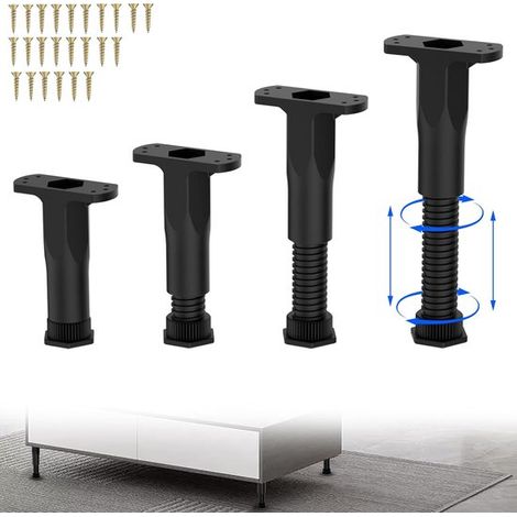 Patas ajustables negras para muebles (4 piezas，16-28 cm)，Incluye accesorios de montaje，aptas universalmente para escritorios，armarios de cocina (1/5)