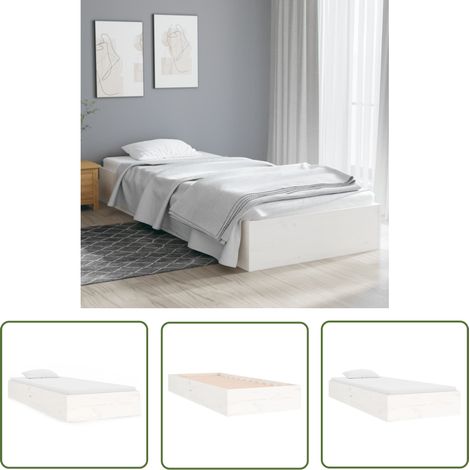 The Living Store Cadre de lit sans matelas blanc bois massif 75x190 cm - Cadre De Lit - Lit Simple - Lit En Bois - Bois Massif - Chambre À Coucher (1/5)