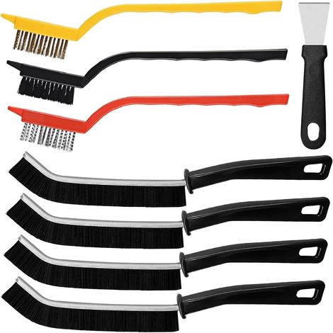 Grout Cleaning Set (7 Brushes + 1 Grout Scraper) – Corner Cleaner for Hard Bristles, Rust Burrs, Tiled Floors, Bathroom and Kitchen, Effective in Confined Spaces (1/5)