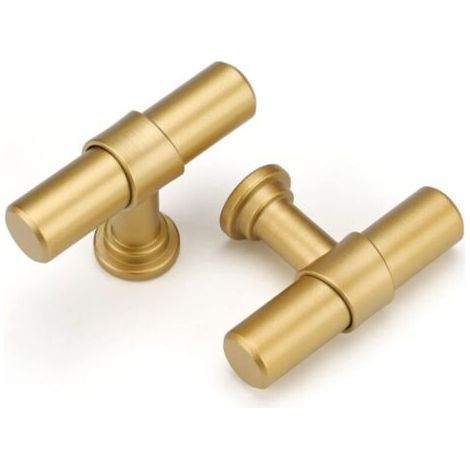 FENOPLASTICALot de 2 poignées de meubles dorées pour armoires, tiroirs de cuisine, trou unique, alliage d'aluminium et alliage de zinc avec vis (1/4)