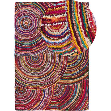 Alfombra de algodón multicolor 160 x 230 cm trenzada abstracta boho hecha a mano Kozan (1/5)