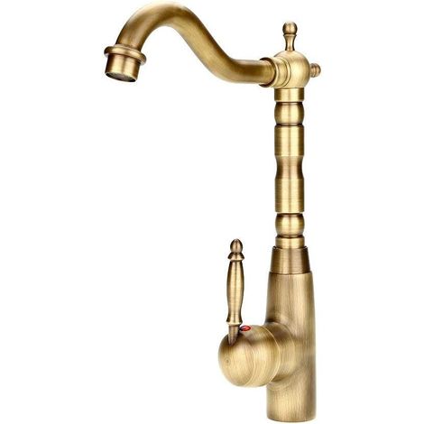 Robinet de lavabo en laiton massif antique rétro, mitigeur à une poignée et trou unique pour évier cuisine salle de bain, cartouche céramique durable économie d'eau (1/5)