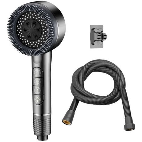 Pommeau de douche à main haute pression 4 jets, économie d'eau, filtration incluse, tuyau PVC 1,5 m et base inclus, installation facile, pour salle de bain (1/5)