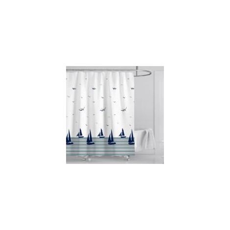 Rideau de Douche Bleu Nautique Côtier Océan Rideau de Bain Tissu Polyester Anti Moisissure Imperméable Lavable Rideau Salle de Bain 180 x 180 cm avec 12 Crochets pour Baignoire (1/3)