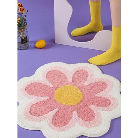 Tapis de Bain en Forme de Fleur Rond, Tapis de Sol Lavable, Vert, pour Salle de Bains (1/5)
