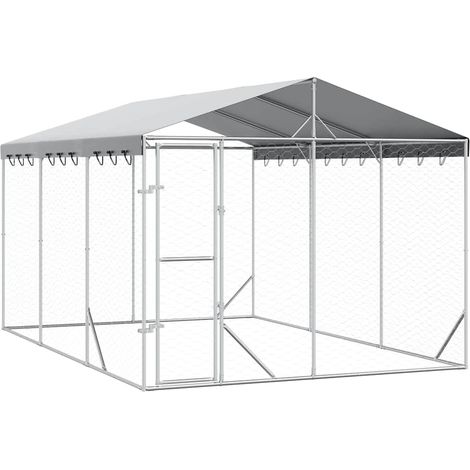 Perrera exterior con techo acero galvanizado plata 3x4,5x2,5 m vidaXL