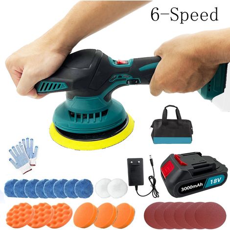 Lucidatrice, lucidatrice per auto senza fili da 6", lucidatrice elettrica a 6 velocità con 18 tamponi di ricambio per Makita DPO600Z + 1 batteria + caricabatterie da 3,0 A