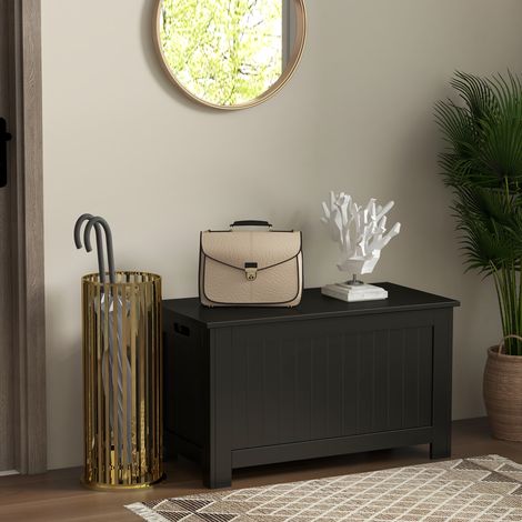 Coffre de rangement avec couvercle, coffre de rangement polyvalent avec charnière de sécurité pour entrée ou salon, 81 x 40 x 46 cm, noir (1/5)