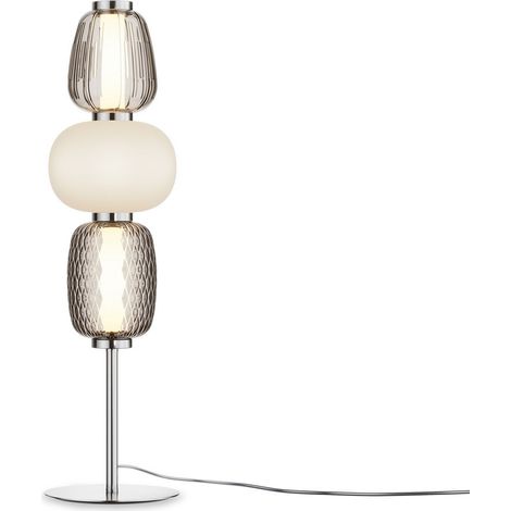 Maytoni Pattern Lampe de table LED intégrée moderne chromée 3000 K 3500 lm Blanc, abat-jour gris