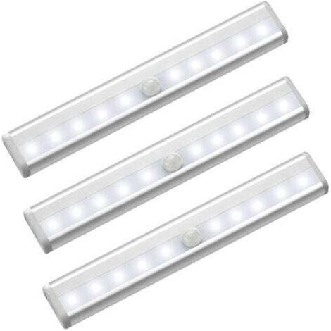 Lot de 3 lumières LED avec détecteur de mouvement pour armoire, 10 spots LED sans fil, lumières LED pour armoire, éclair LED alimenté par batterie avec bandes magnétiques, veilleuse po (1/3)