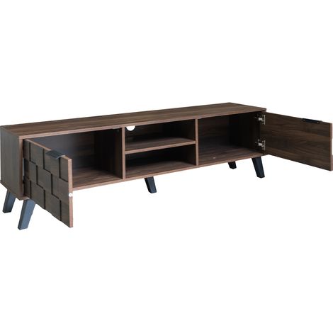 ELVMI Mobile TV con 2 Ante e 2 Vani Aperti, Cerniere Ammortizzate, per Soggiorno, in Truciolare, 160,5 × 35,5 × 45 cm, Legno (1/4)