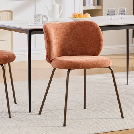 Chaise chenille confortable-dossier incurvé rembourré-pieds métal bronze-orange-52x58x80cm (1/5)