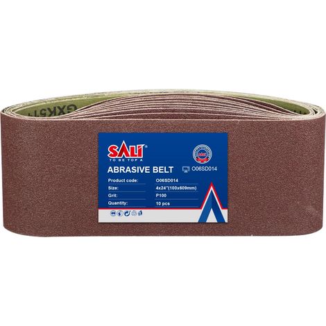 Lot de 10 bandes abrasives 100 x 610 mm - Grain 100 - Papier abrasif pour ponceuse à bande - Pour l'affûtage, le ponçage, le lissage et la désoxydation du bois et du métal (1/5)