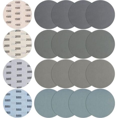 20 Pièces 150mm Papier de Verre Sec à l'eau, Abrasif Rond Grain 1500/2000/3000/5000 Papier a Poncer Disques de Ponçage Polissage pour Métal Bois (1/3)