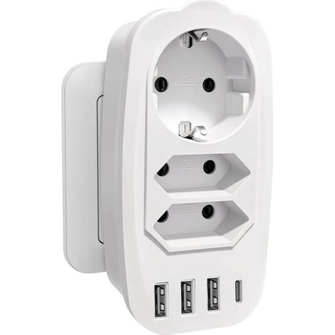 Multiprise Murale 7-en-1 (3 Prises AC de Courant +4 Ports USB-A/C) avec Interrupteur Général,Prise Electrique Murale Compacte de Charge Rapide,Bloc Multi Prise,pour Cuisine,Table de Chevet (1/5)
