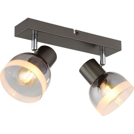 Deckenlampe Deckenstrahler Flurlampe Bewegliche Spots Schwarz Metall Glas L 26cm (1/5)