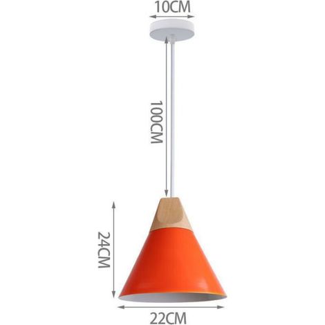 Lampe suspension industrielle créative bois massif chambre salon lustre décoratif (orange) Femeo (1/4)