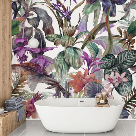 Papier peint panoramique - Fleurs tropicales - 130 cm x 130 cm (1/4)
