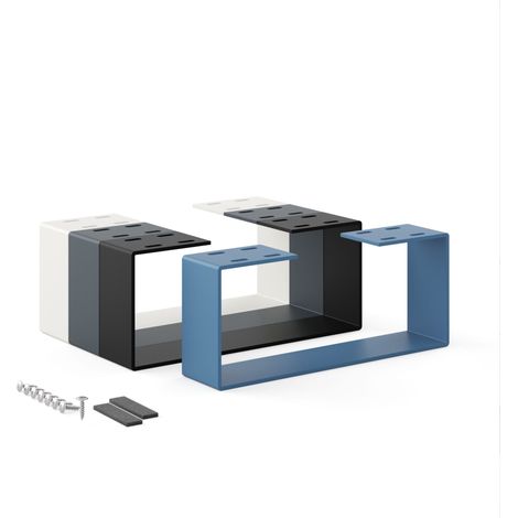 Pied de meuble en métal bleu 37x15cm – Support pour table basse, bureau, banc – Charge jusqu'à 100kg – Installation rapide avec accessoires – Holzbrink