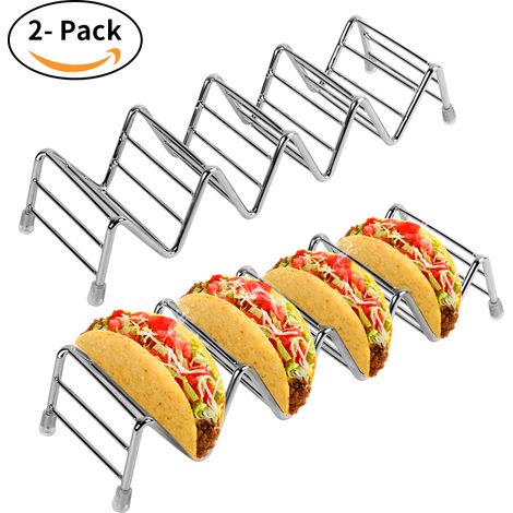 Lot de 2 supports à tacos en acier inoxydable de qualité, présentoirs pour tacos durs ou mous pour enfants. (1/5)