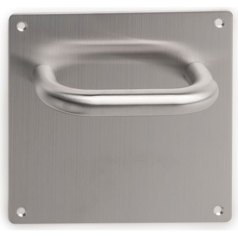 Emuca Set di maniglie con piastra 17x17 cm per porte interne, forma a U, Acciaio inossidabile, Nichel satinado