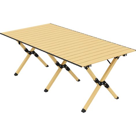 Table pliante camping aluminium 117x60cm plateau enroulable aspect bois sac transport étanche