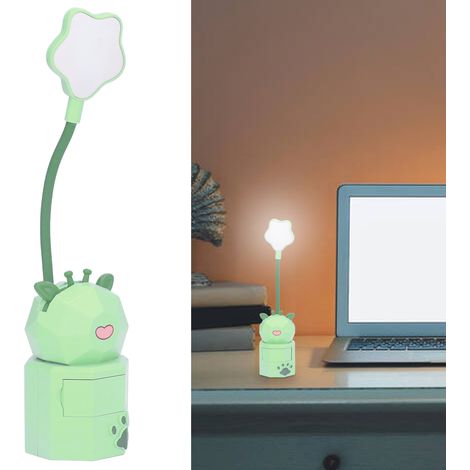 Lampe de bureau universelle flexible et lumineuse, rechargeable par USB, avec motif dessin animé, idéale pour la lecture et l'apprentissage. Elle protège les yeux et sert de veilleuse. Couleur verte. (1/5)