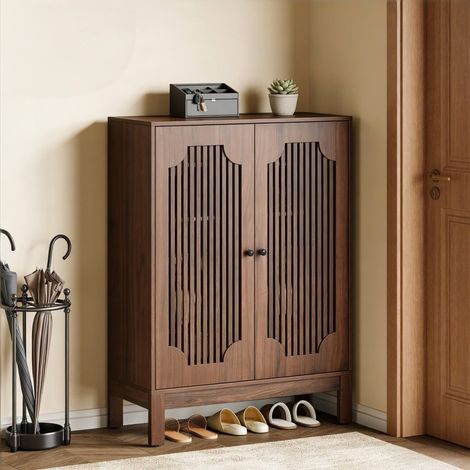 Scarpiera salvaspazio con ripiani regolabili, design effetto noce, MDF marrone rustico (1/5)
