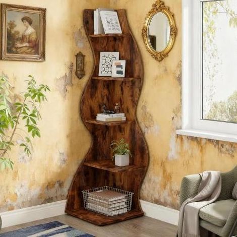 MEUBLIV Eckregal 5 Ebenen aus Holz Braun 50x50x182,5 cm (1/5)