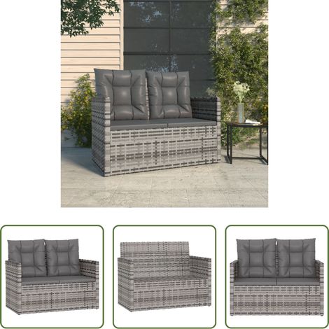 Gartenmöbel - Gartenbank mit Kissen Grau 105 cm Poly Rattan (1/5)