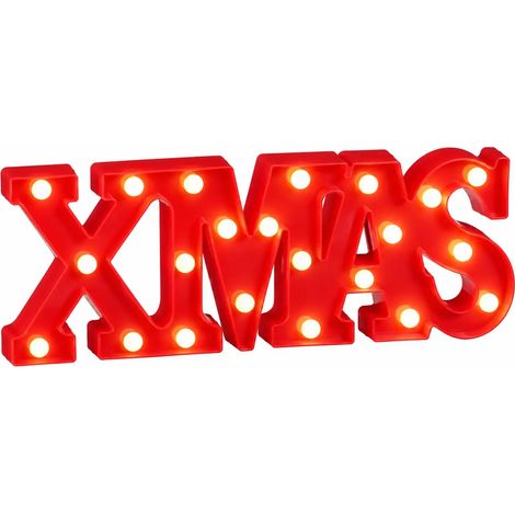 Scritta Xmas rossa con 22 LED a batteria