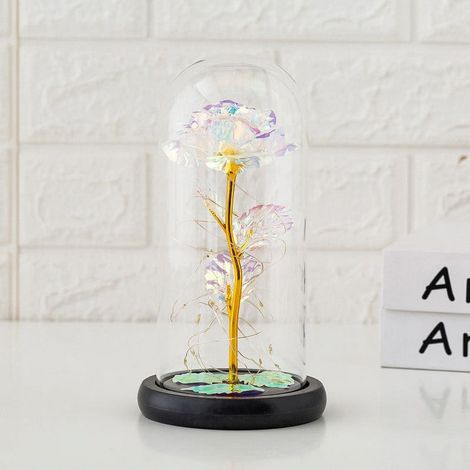 Rose Artificielle - Dôme En Verre Borosilicaté - Lumière LED À 5 Modes - Décoration Romantique Pour Intérieur - 1 Pièce