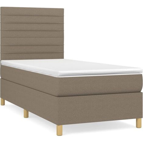 Cadre de lit à lattes avec matelas gris-brun, 80x200 cm, recouvert de tissu. (1/5)