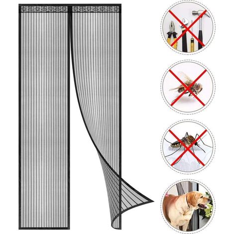 Mosquitera magnética - Cierre automático, malla ultrafina, fácil instalación sin herramientas (Negro (Nuevo estilo), 120 x 210 cm)