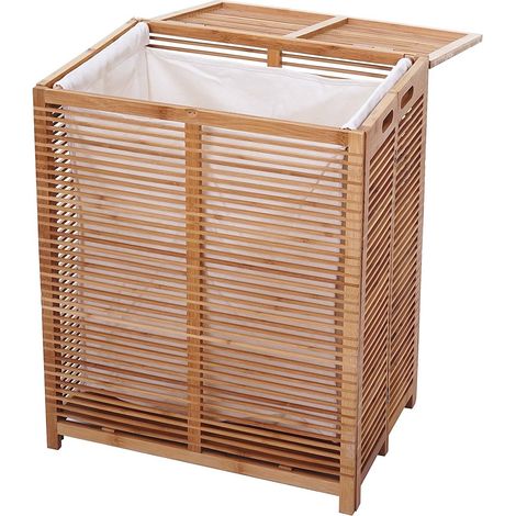 Cesto portabiancheria in bambù con sacco 61x50x35cm 105 litri SDB04028