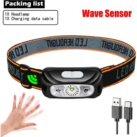 (Capteur 078) Mini lampe frontale rechargeable puissante avec capteur pour la pêche et le camping, lampe torche USB LED COB, lanterne frontale (1/5)