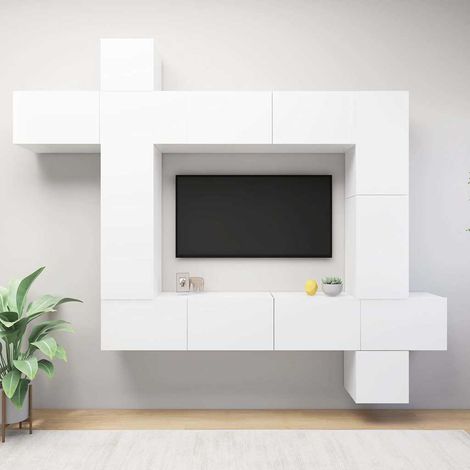 Ensemble de meuble TV 9 pcs pour Salon - Armoire TV Blanc Aggloméré BV646766 - BonneVie (1/5)