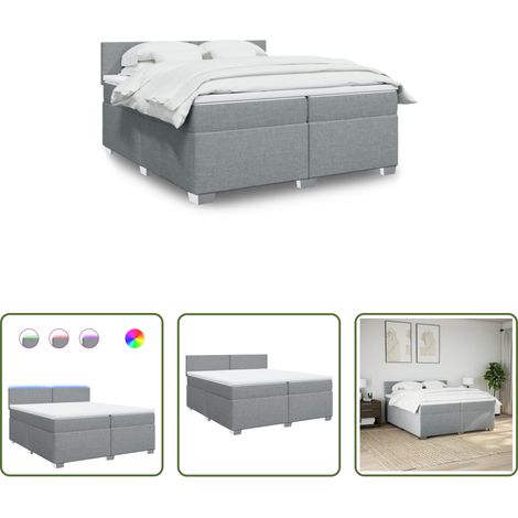 vidaXL Surmatelas - Sommier à lattes de lit avec matelas Gris clair 200x200cm Tissu (1/5)