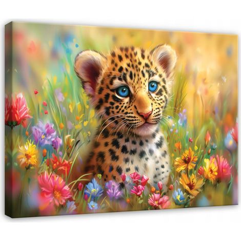 Leinwandbild Panther fürs Kinderzimmer, moderne Tier Wanddeko, hochauflösender Druck, 40 x 30 cm