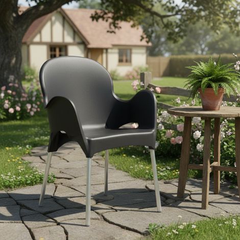 Silla de Exterior Vashti, Apilable, Made in Italy, con Brazos, Antracita Negro (1/3)