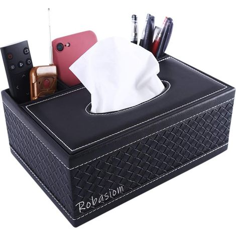 Boîte de rangement multifonction en cuir PU pour stylo à crayons, télécommande, mouchoirs, pour la maison et au bureau Noir