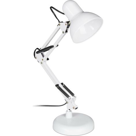 Lampe de table vintage bras articulé flexible veilleuse bureau lecture E27 HlP : 50x27x15 cm Métal Blanc (1/4)