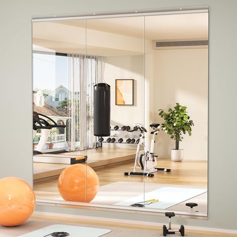 Hasipu 3PCS Ganzkörperspiegel 140x42cm, Spiegel Fitnessraum groß, Wandspiegel Spiegel Tanzspiegel, Gehärtetes Glas Rahmenlose für Garage, Fitnessstudio, Zuhause Yoga